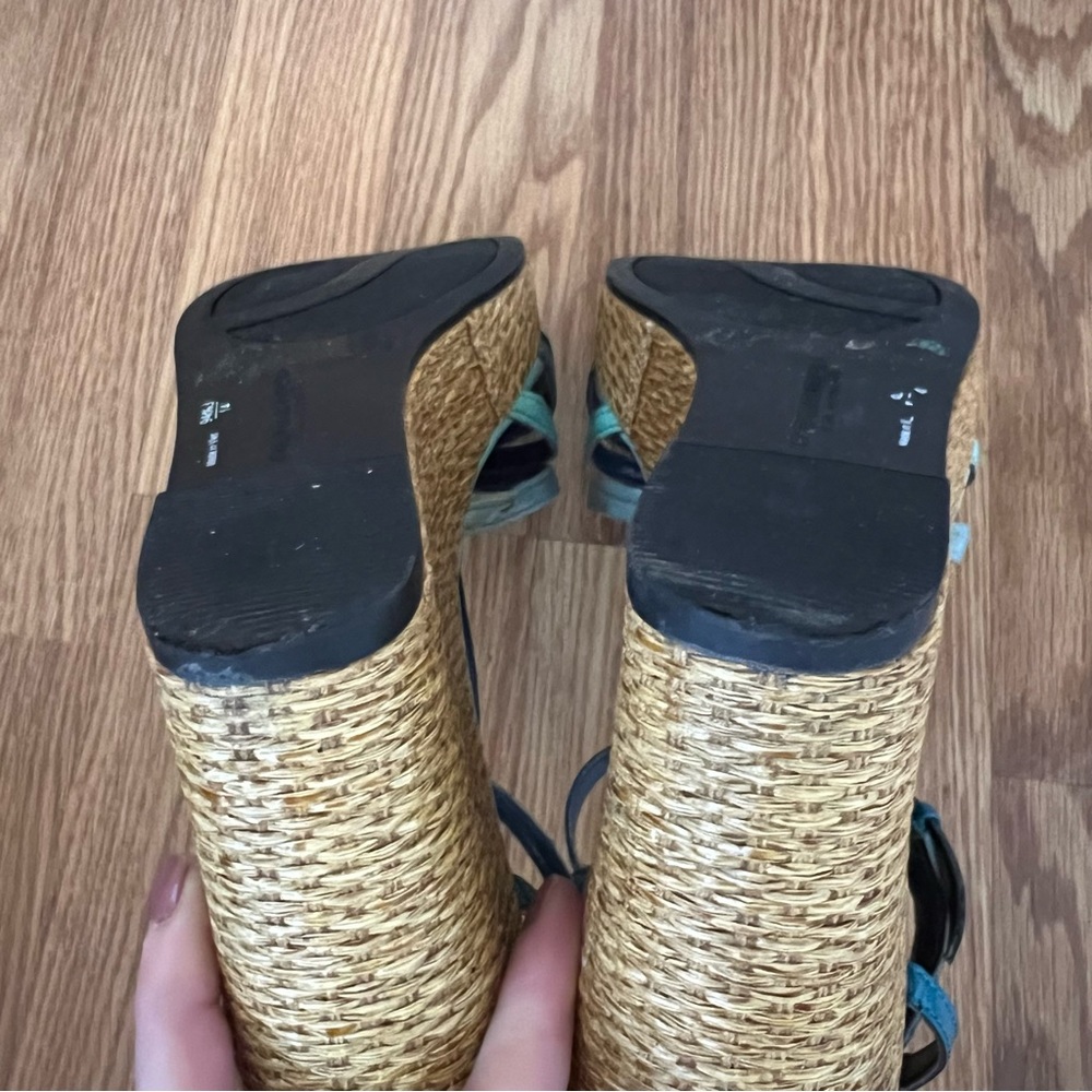 Christian Siriano for Payless wedge‎ Strappy sandals sz 9.5 turquoise t strap - Picture 8 of 14